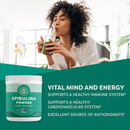 Vimergy Spirulina Powder – Concentrated Plant Protein for Immune & Cardiovascular Support – Vegan, Kosher, Gluten-Free – 250g BritishVita | Premium UK Vitamins & Wellness Supplements