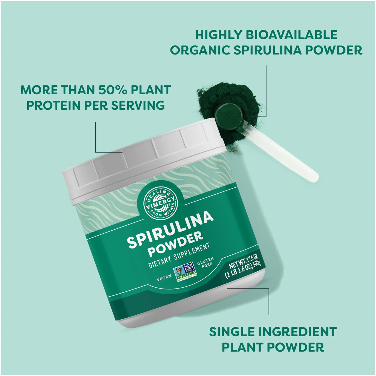 Vimergy Spirulina Powder 500g – 166 Servings | Plant Protein, Non-GMO, Gluten-Free, Vegan & Paleo BritishVita | Premium UK Vitamins & Wellness Supplements
