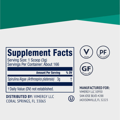 Vimergy Spirulina Powder 500g – 166 Servings | Plant Protein, Non-GMO, Gluten-Free, Vegan & Paleo BritishVita | Premium UK Vitamins & Wellness Supplements