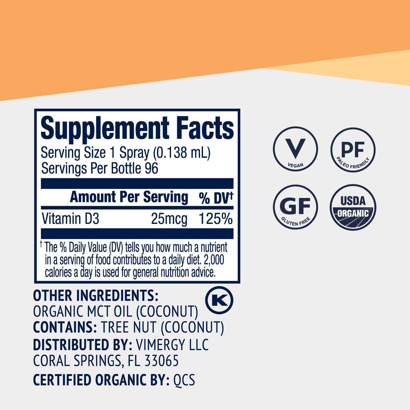 Vimergy Vegan D3 – 1000IU per Serving, 96 Servings | USDA Organic, Gluten-Free, Vegan