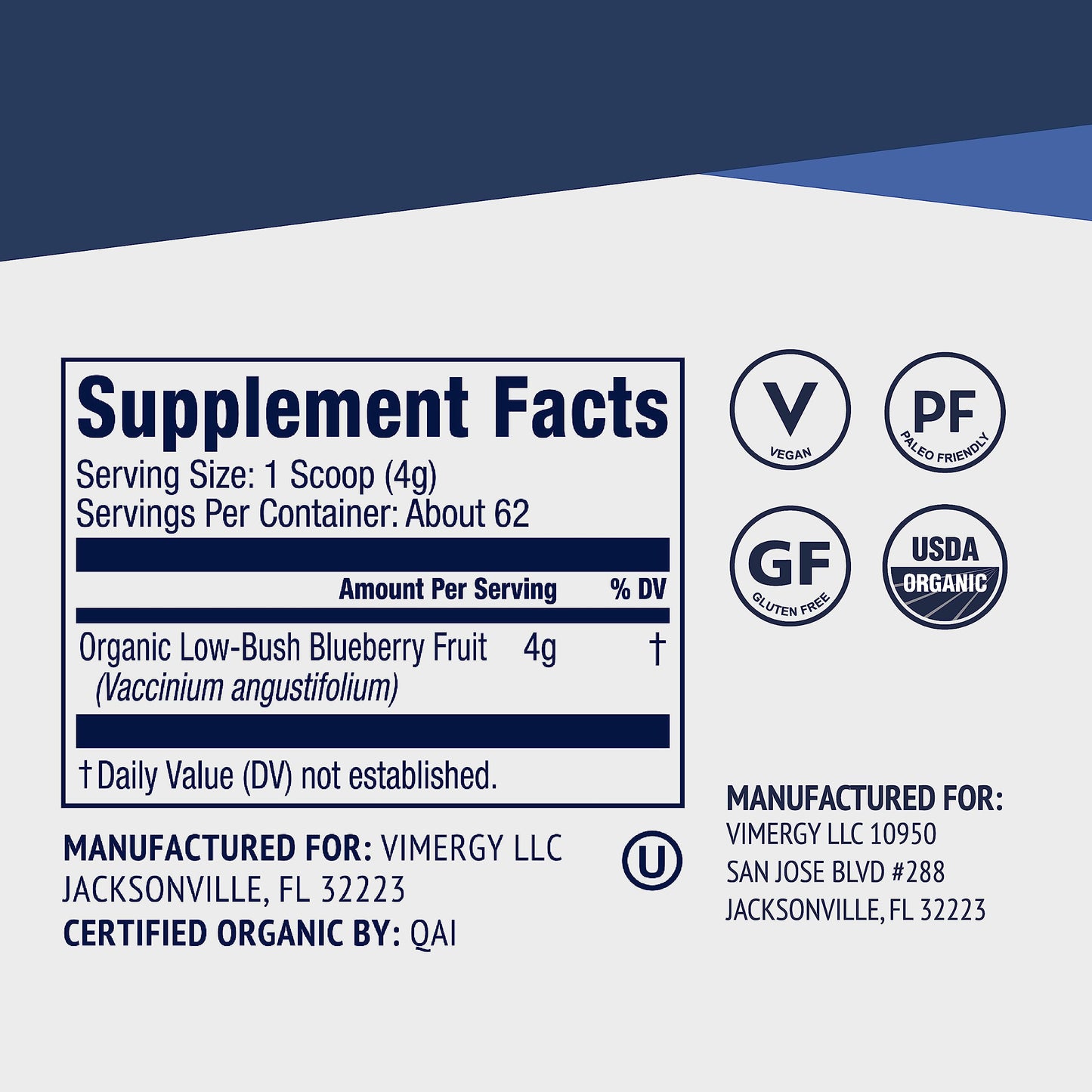 Vimergy Brain Body Protect – Wild Blueberry Powder with Horsetail & Bamboo Silica (250g, Organic, Vegan)
