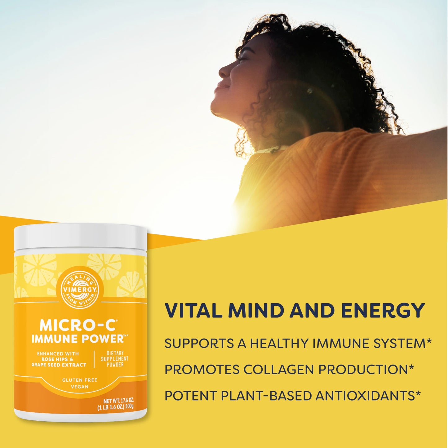 Vimergy Micro-C Immune Power™ - 500g, 139 Servings, 2000mg Vitamin C per Serving | Gluten-Free, Vegan