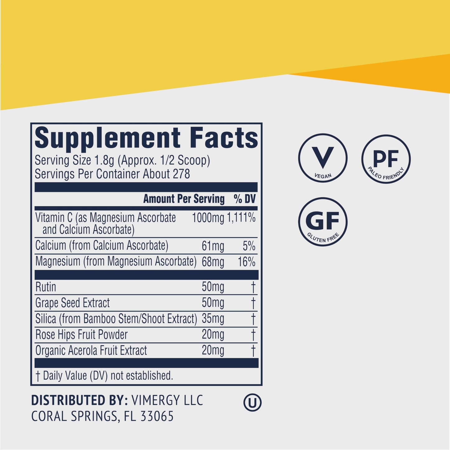 Vimergy Micro-C Immune Power™ - 500g, 139 Servings, 2000mg Vitamin C per Serving | Gluten-Free, Vegan