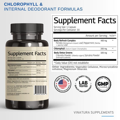 VINATURA Body Deodorizing Supplement for Women - Chlorophyll Pills for Internal Odor Elimination, 30 Capsules