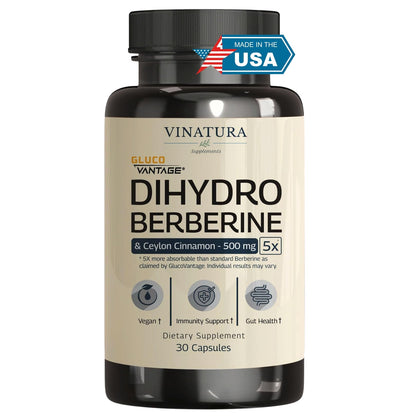 VINATURA Dihydroberberine with Ceylon Cinnamon 500mg | GlucoVantage Super Berberine, 30 Capsules