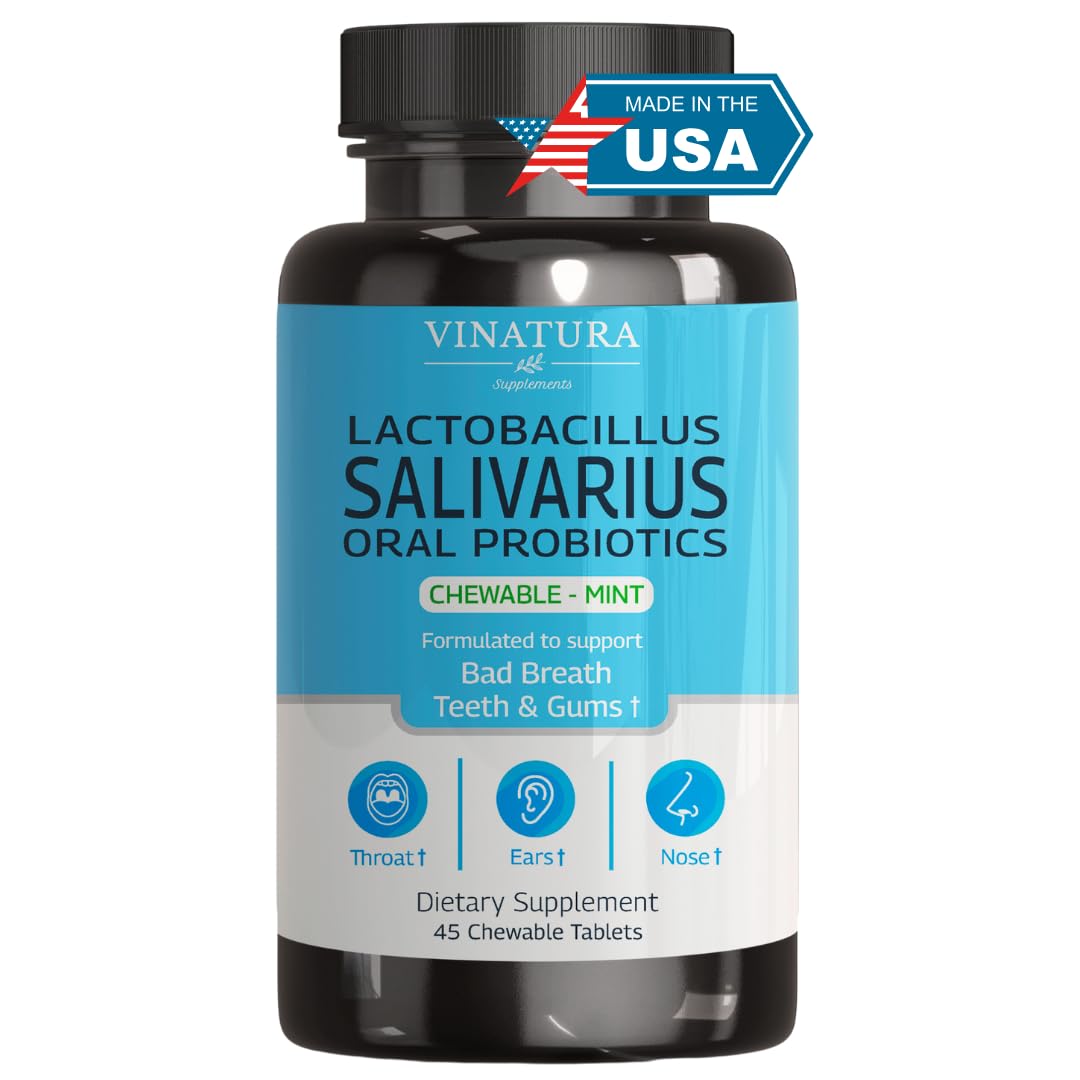 VINATURA Lactobacillus Salivarius Oral Probiotics – Mint Chewables, 45 Tablets