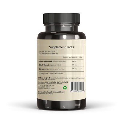 VINATURA Wormwood Black Walnut Clove Capsules – Cleanse, Detox & Gut Health Supplement | 60 Capsules