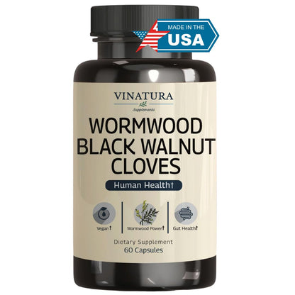 VINATURA Wormwood Black Walnut Clove Capsules – Cleanse, Detox & Gut Health Supplement | 60 Capsules