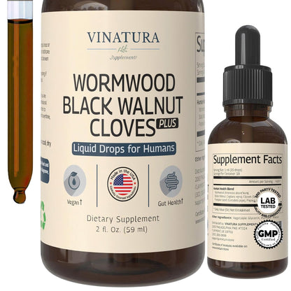 VINATURA Wormwood Black Walnut Cloves Liquid - Detox & Digestive Support, 2 fl oz