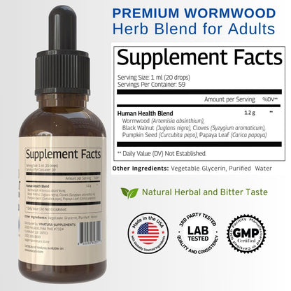 VINATURA Wormwood Black Walnut Cloves Liquid - Detox & Digestive Support, 2 fl oz