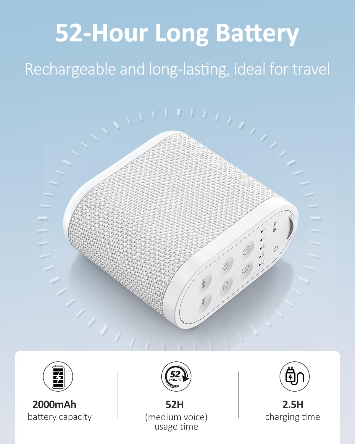 Vindsbay Portable Travel Sound Machine – 21 Sounds, 2000mAh Battery, Headphone Jack