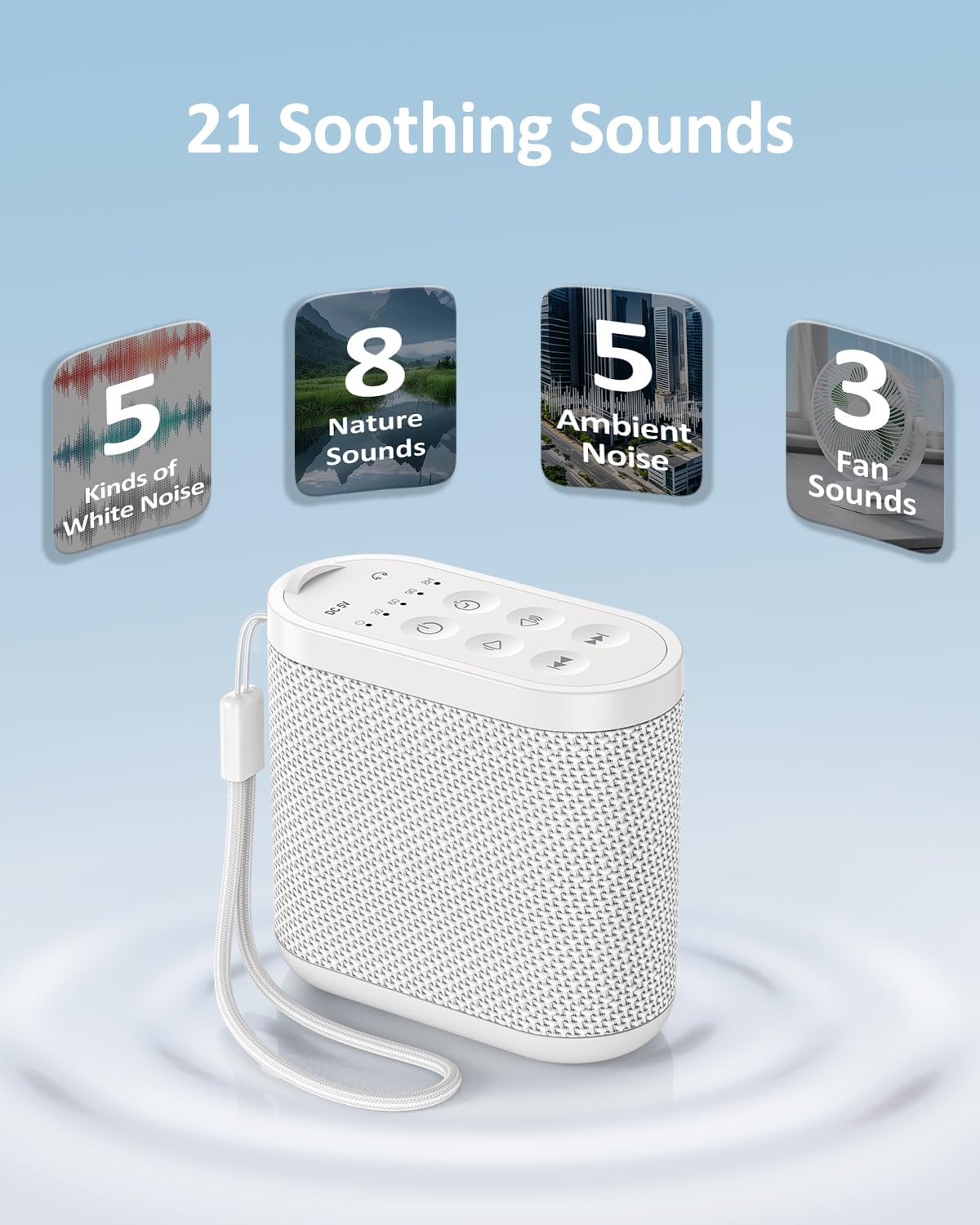 Vindsbay Portable Travel Sound Machine – 21 Sounds, 2000mAh Battery, Headphone Jack