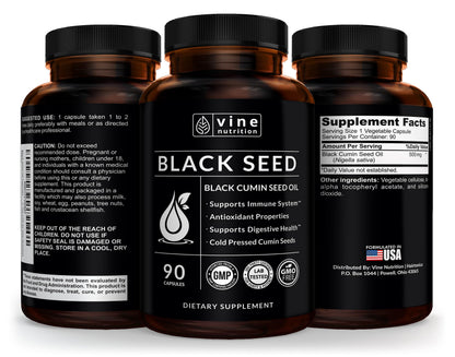Vine Nutrition Black Seed Oil Capsules 500 mg - Immune & Heart Health