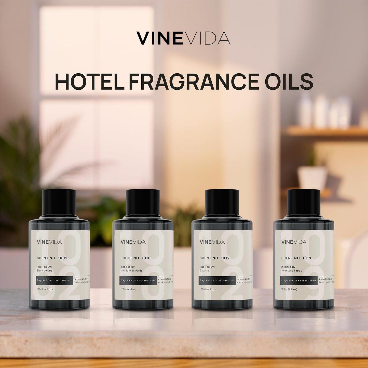 VINEVIDA 4-pk Hotel Fragrance Collection – Cold Air Diffuser Scents 1002, 1019, 1012 & 1010