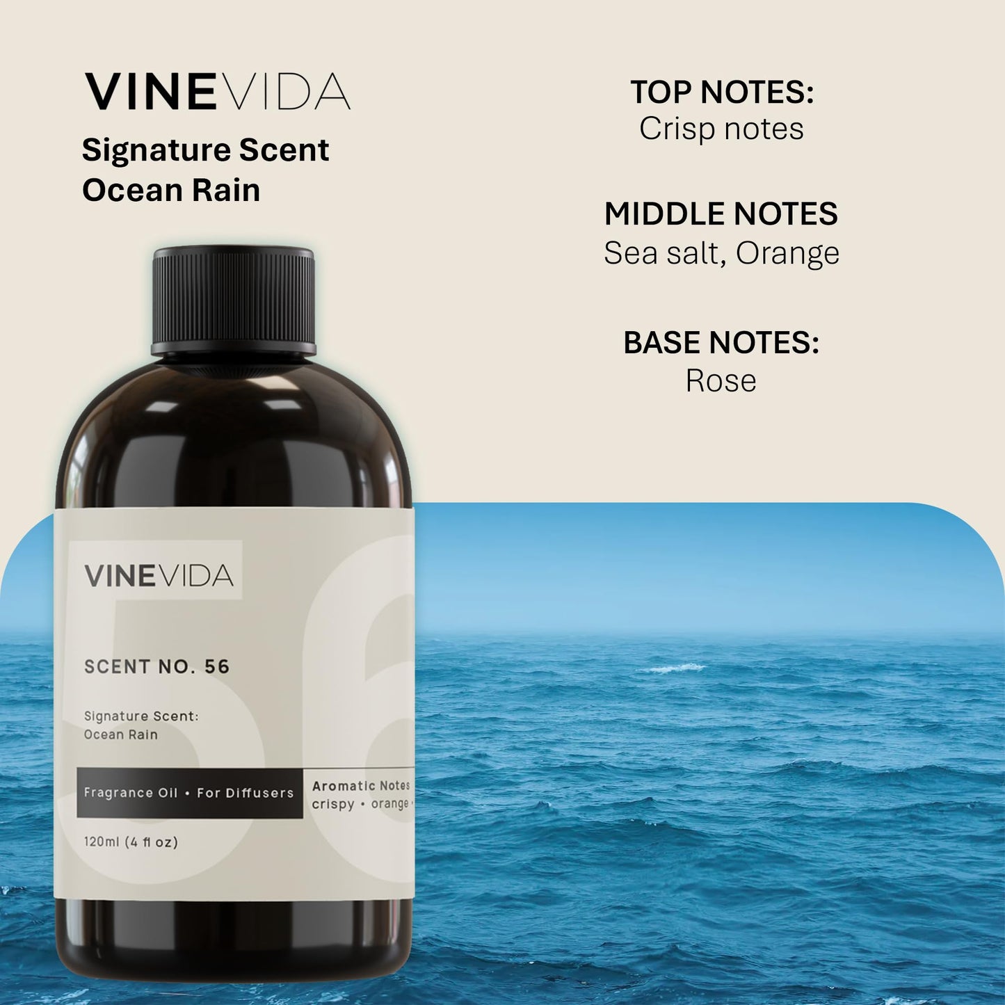 VINEVIDA Ocean Rain Fragrance Oil 4 Oz for Cold Air Diffusers – Essential Oil for Diffuser Refill & Room Spray