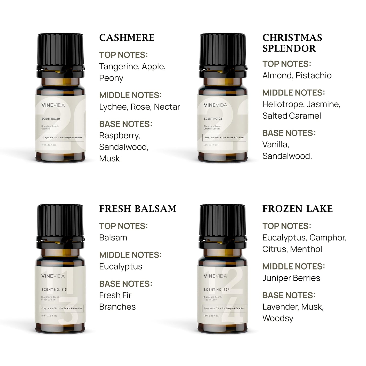 VINEVIDA 8 Christmas Scents for Candle Making – Made in USA Fragrance Oils