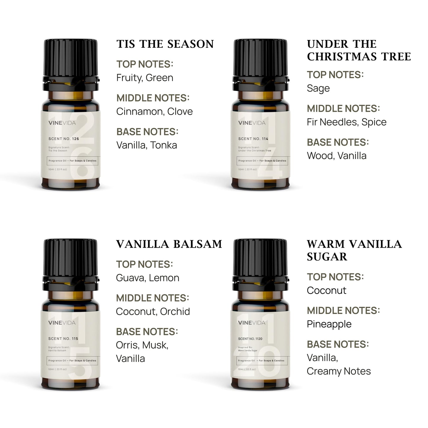 VINEVIDA 8 Christmas Scents for Candle Making – Made in USA Fragrance Oils