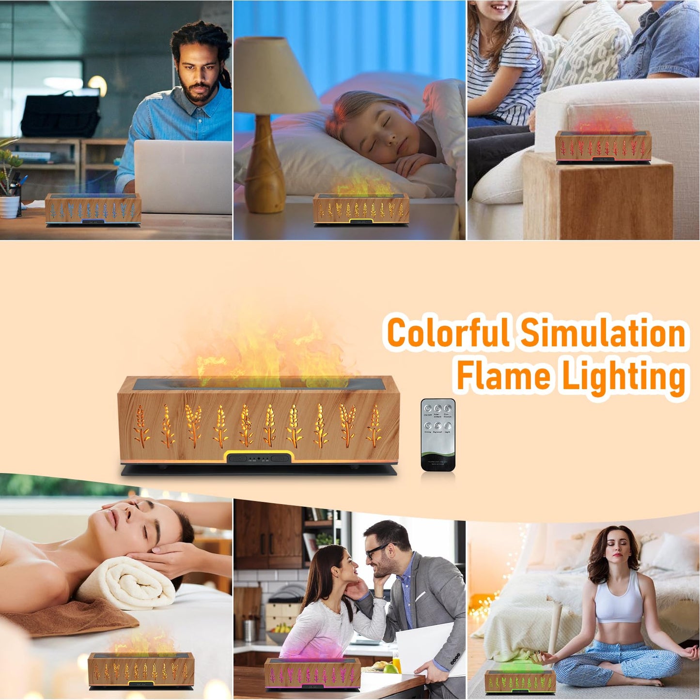 VINGVO Upgraded 7-Color Flame Diffuser | 200ml Humidifier for Home, Bedroom & Office