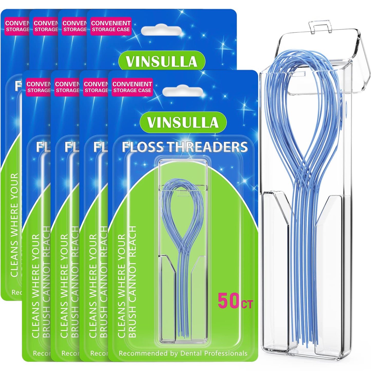 VINSULLA Floss Threaders for Braces, Bridges & Implants – 400 Count (Pack of 8)