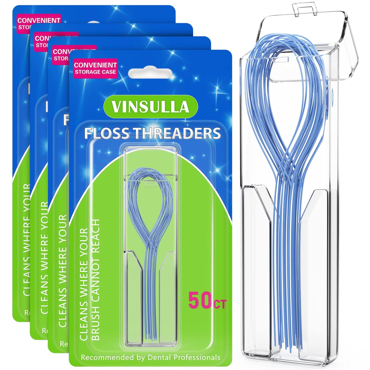 VINSULLA Floss Threaders for Braces, Bridges & Implants - 50 Count (Pack of 4)