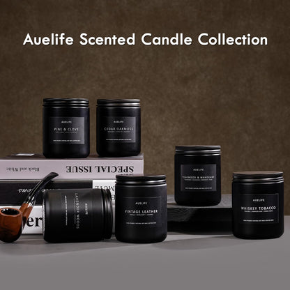 Vintage Leather Candle - Soy, Black Jar 7oz | Men's Scented Candles, Gifts for Him