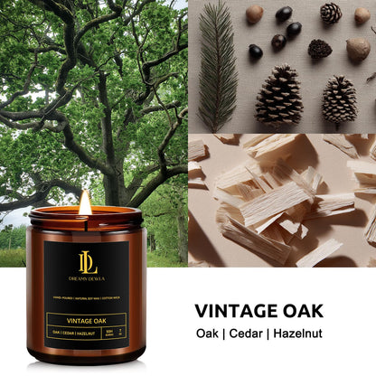 Vintage Oak Scented Candles – 7oz Soy Candle, 50 Hour Burn Time | Gift for Men & Women