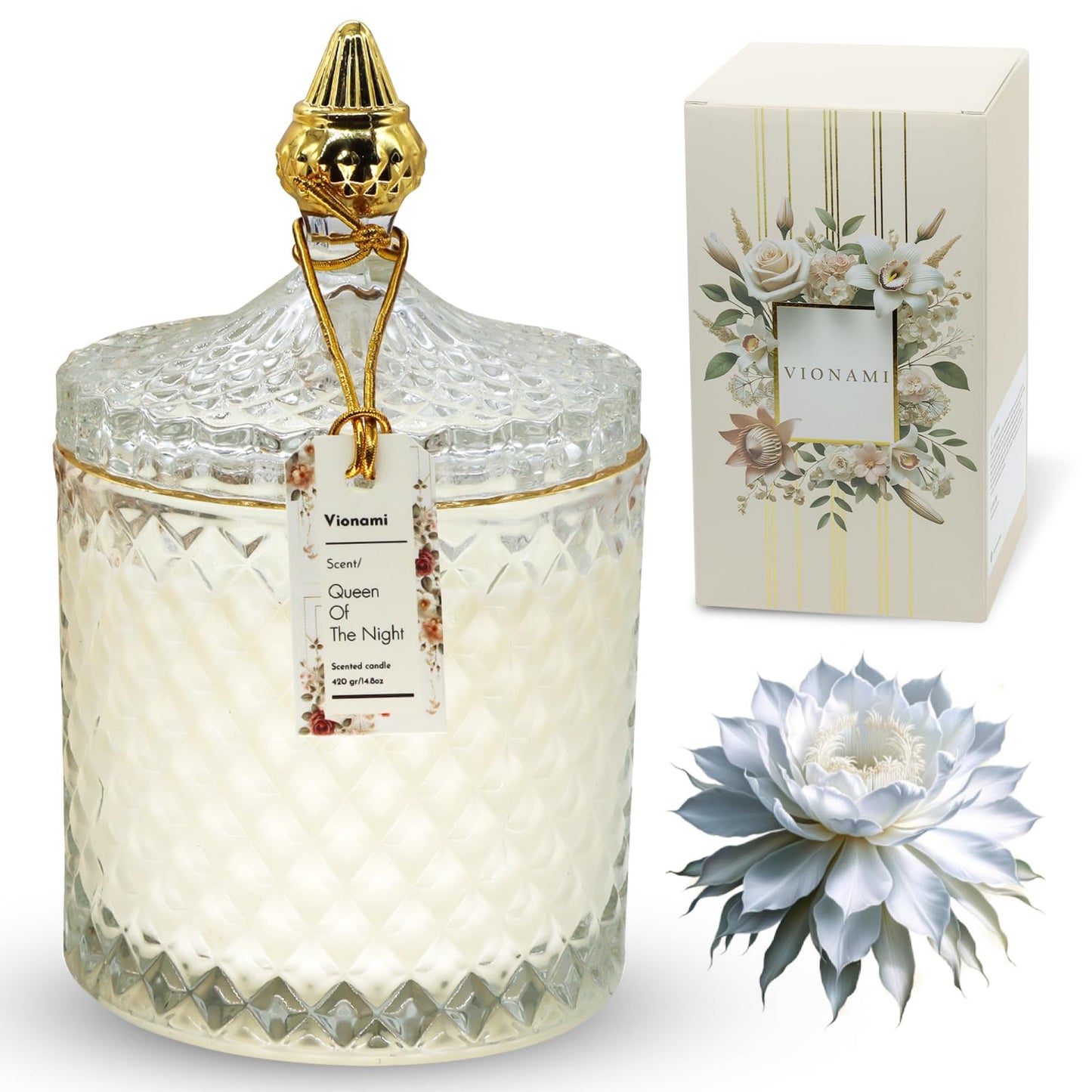 VIONAMI Luxury Scented Candle Gift – Queen of The Night Rare Flower, 14.8 oz Soy Jar