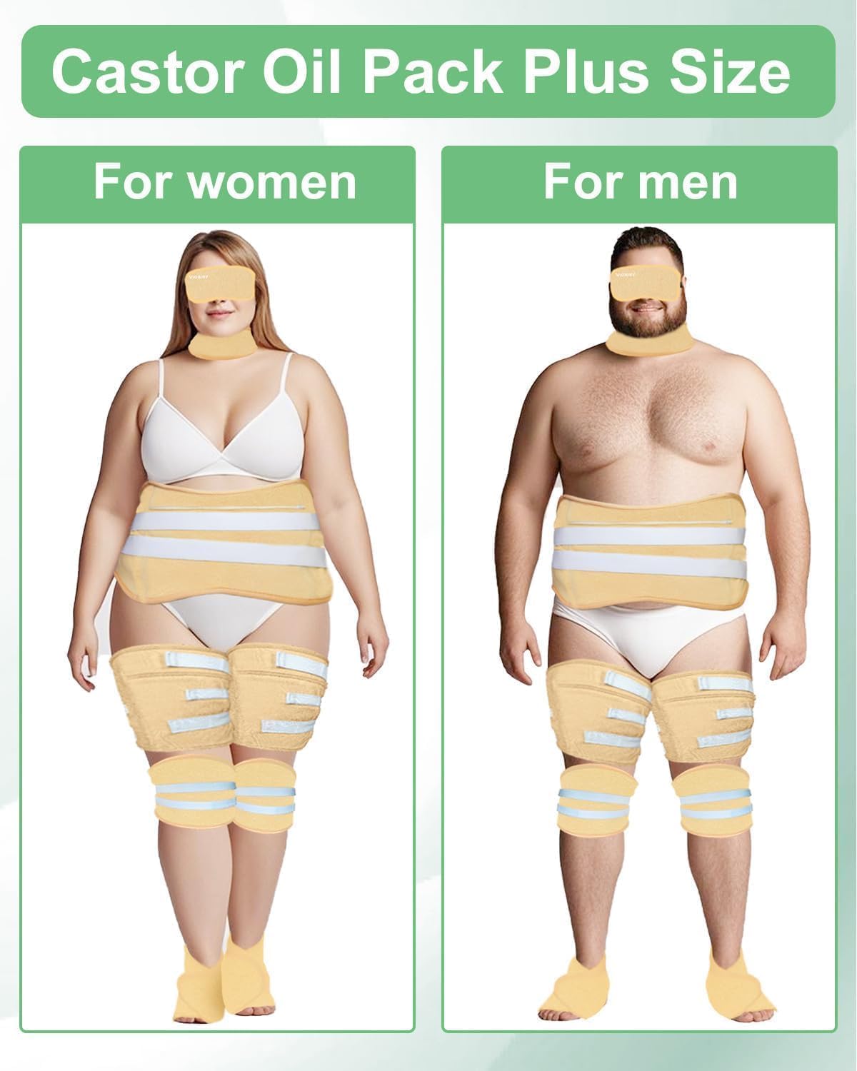 Viowey Castor Oil Pack Wrap Kit - 11 Pieces for Stomach, Feet, Knees, Neck, Eyes (Plus Size)