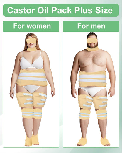 Viowey Castor Oil Pack Wrap Kit - 11 Pieces for Stomach, Feet, Knees, Neck, Eyes (Plus Size)