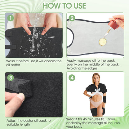 Viowey Castor Oil Pack Wrap for Women – Reusable, Machine Washable, 6 Pcs, Black