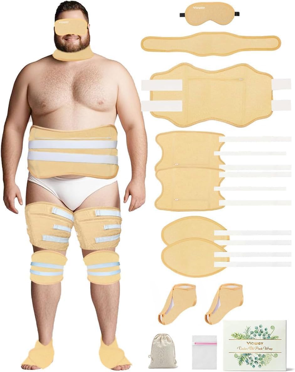 Viowey Castor Oil Pack Wrap Kit - 11 Pieces for Stomach, Feet, Knees, Neck, Eyes (Plus Size)