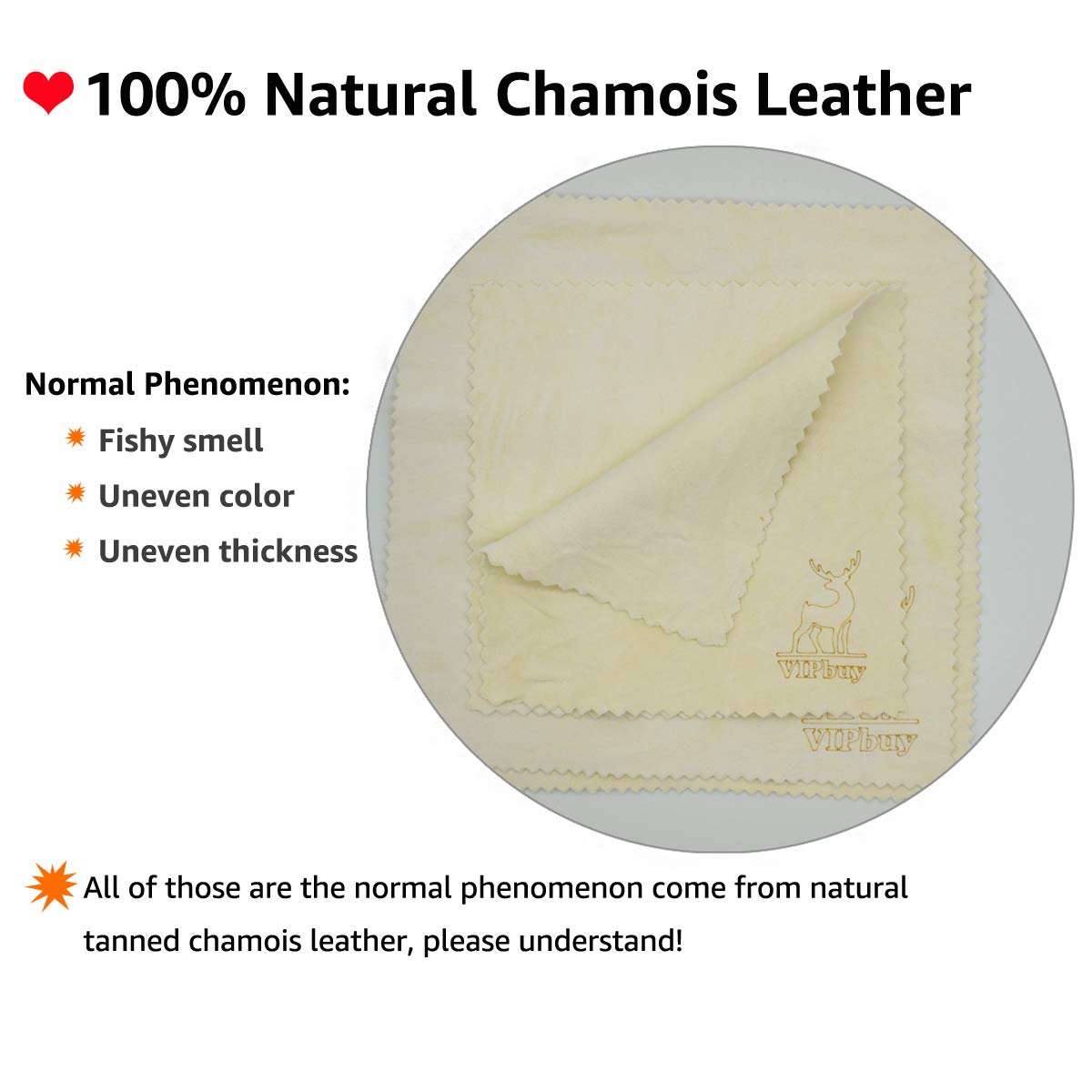 VIPbuy 4 Pack 6x6 Natural Chamois Glasses Cleaning Cloths – Scratch-Free, Ultra Absorbent