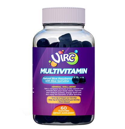 VIRC Blue Raspberry Multivitamin Gummies – Plant-Based, Low-Sugar Vegan Dietary Supplement (60 Gummies)