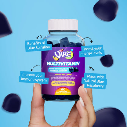 VIRC Blue Raspberry Multivitamin Gummies – Plant-Based, Low-Sugar Vegan Dietary Supplement (60 Gummies)