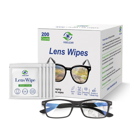 VisClear Lens Wipes for Eyeglasses - 200 Count, Individually Wrapped, Safe from Scratches & Streaks