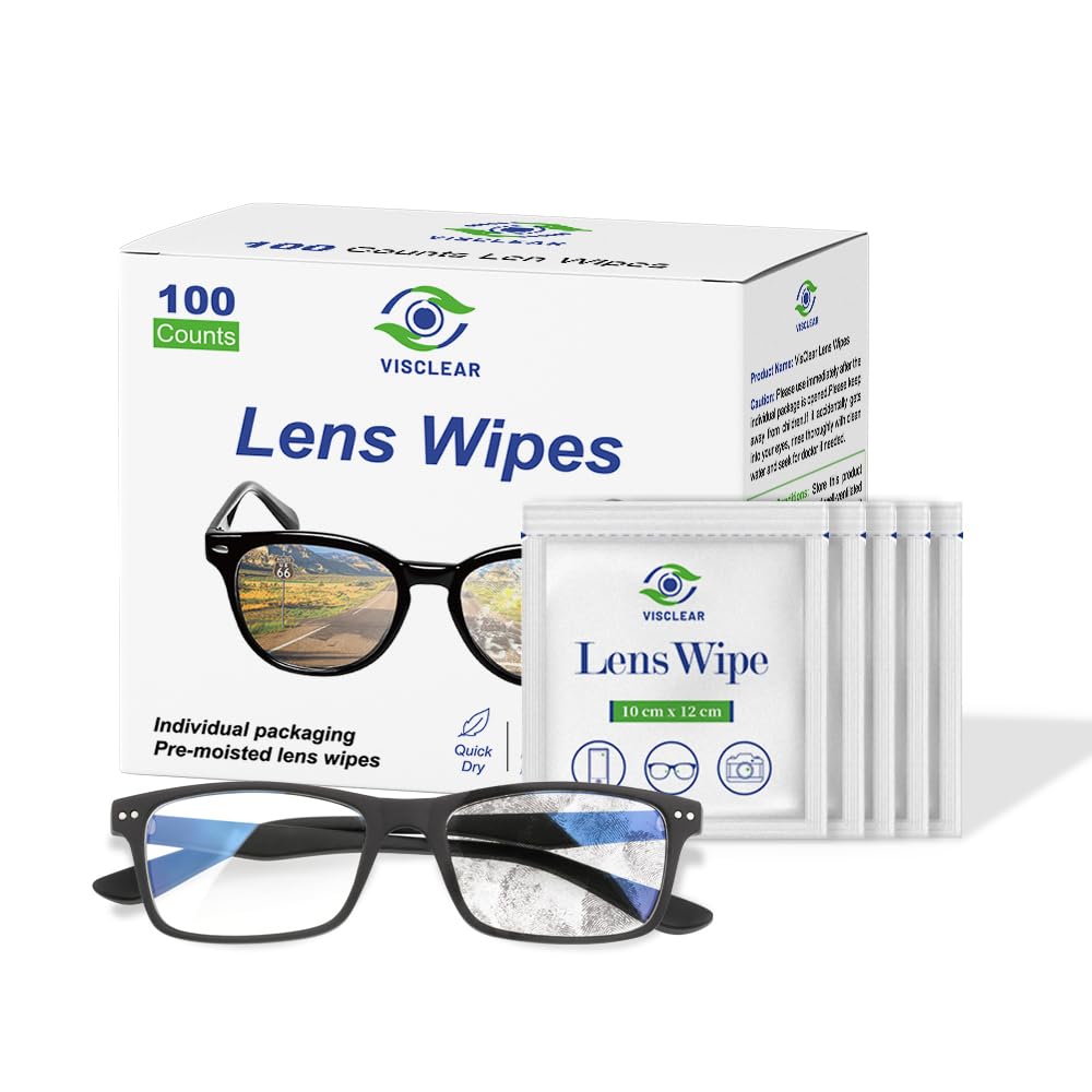 VisClear Lens Wipes for Eyeglasses - Ocean Scent, 100 Count, Individually Wrapped