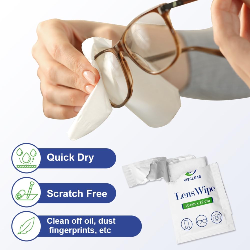 VisClear Eyeglass Cleaner Wipes – 200 Count, Ocean Scent, Scratch-Free & Safe for Prescription Lenses