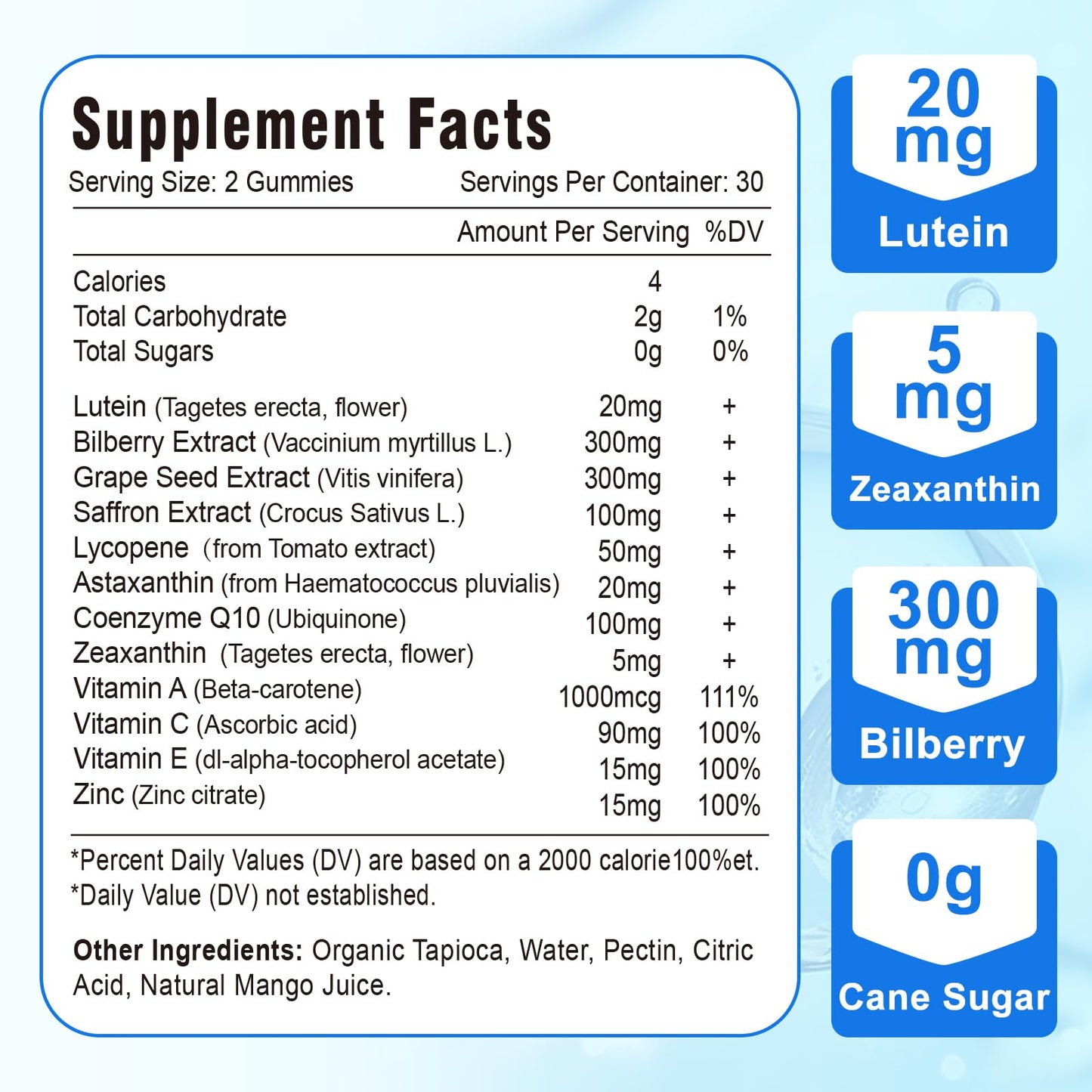 20mg Lutein & Zeaxanthin Gummies with Bilberry – Sugar Free Eye Health