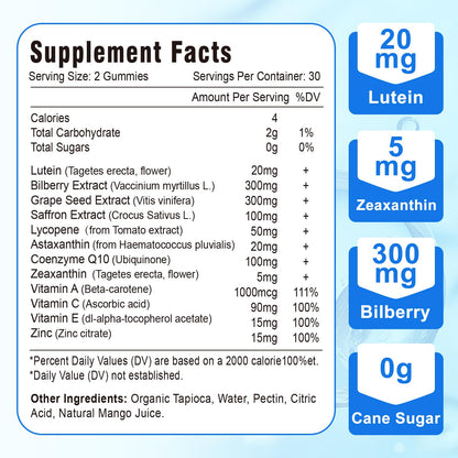20mg Lutein & Zeaxanthin Gummies with Bilberry – Sugar Free Eye Health