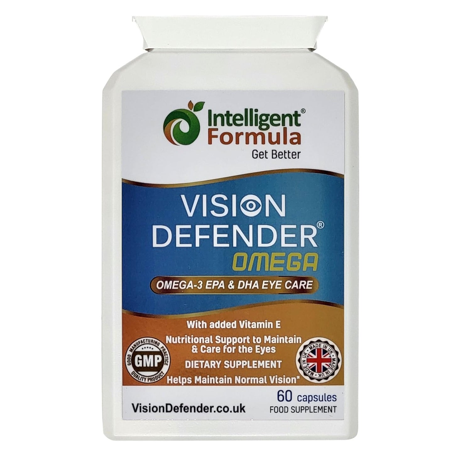 Vision Defender Omega Eye Supplement - High Strength 1000mg Omega-3, EPA 400mg, DHA 200mg + Vitamin E | Made in UK