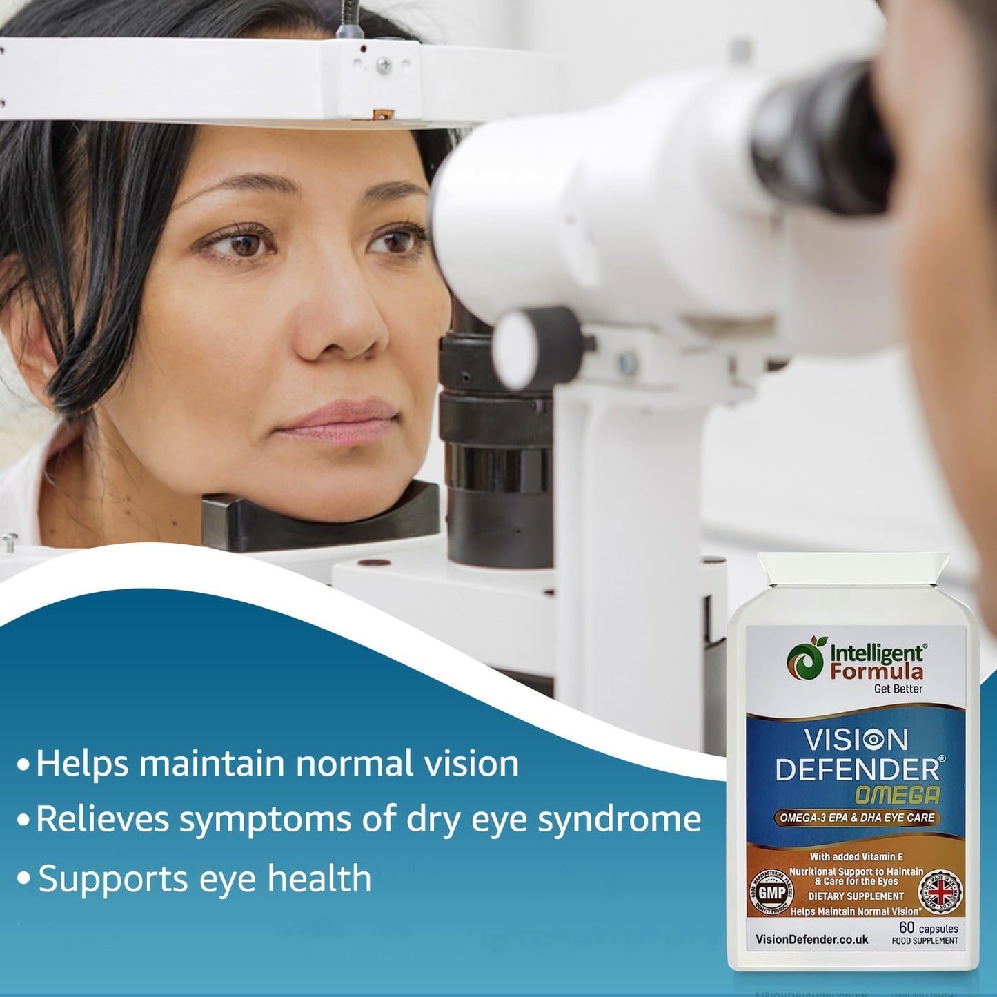 Vision Defender Omega Eye Supplement - High Strength 1000mg Omega-3, EPA 400mg, DHA 200mg + Vitamin E | Made in UK