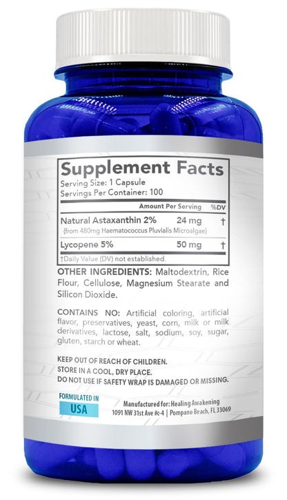 Astaxanthin & Lycopene Supplement – 50mg Lycopene, 24mg Astaxanthin | Vegan, Non-GMO (100 Veggie Capsules)