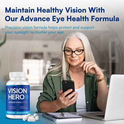 Vision Hero Advanced Vision Support - Eye Health Supplements for Adults (Pack of 2) | 60 Capsules