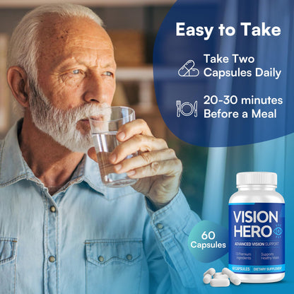 Vision Hero Advanced Vision Support – Eye Health Supplements for Adults (60 Capsules)