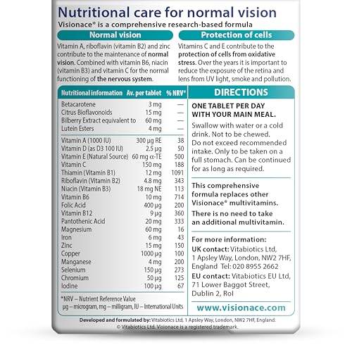 Vitabiotics Visionace Original – Nutritional Multivitamin for Normal Vision | Vitamins A, B2 & Zinc – 30 Tablets