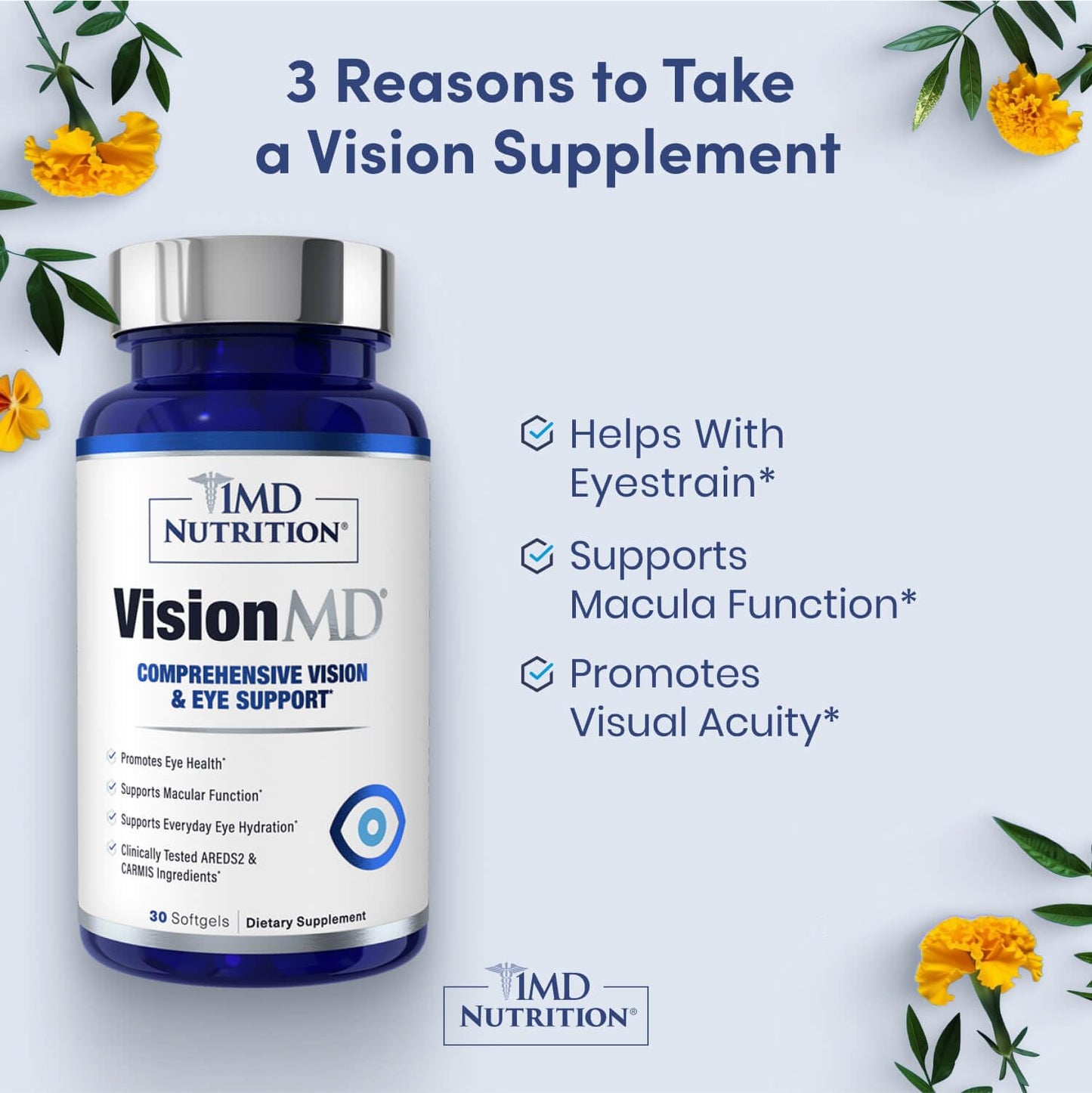 1MD Nutrition VisionMD Eye Carmis – Lutein & Zeaxanthin AREDS2 Formula | 90 Softgels (3-Pack)