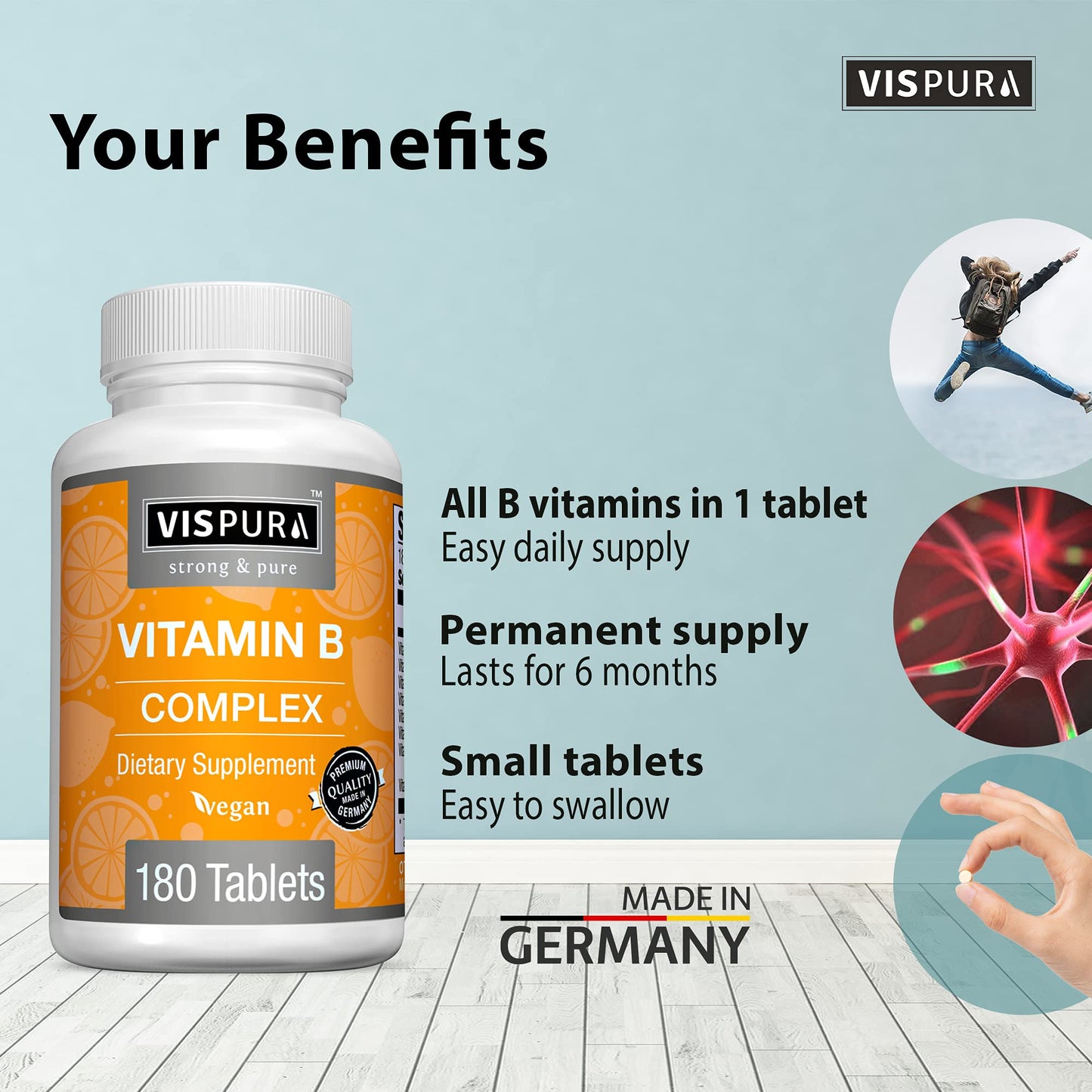 VISPURA Vitamin B-Complex – 180 Vegan Tablets | All B Vitamins