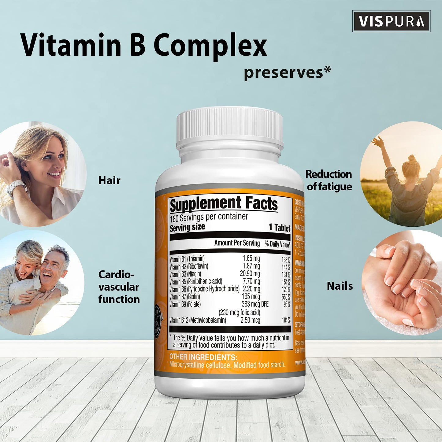 VISPURA Vitamin B-Complex – 180 Vegan Tablets | All B Vitamins