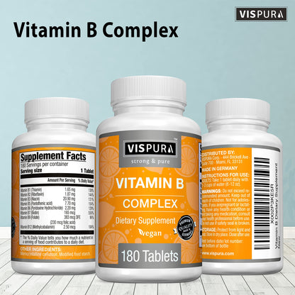 VISPURA Vitamin B-Complex – 180 Vegan Tablets | All B Vitamins