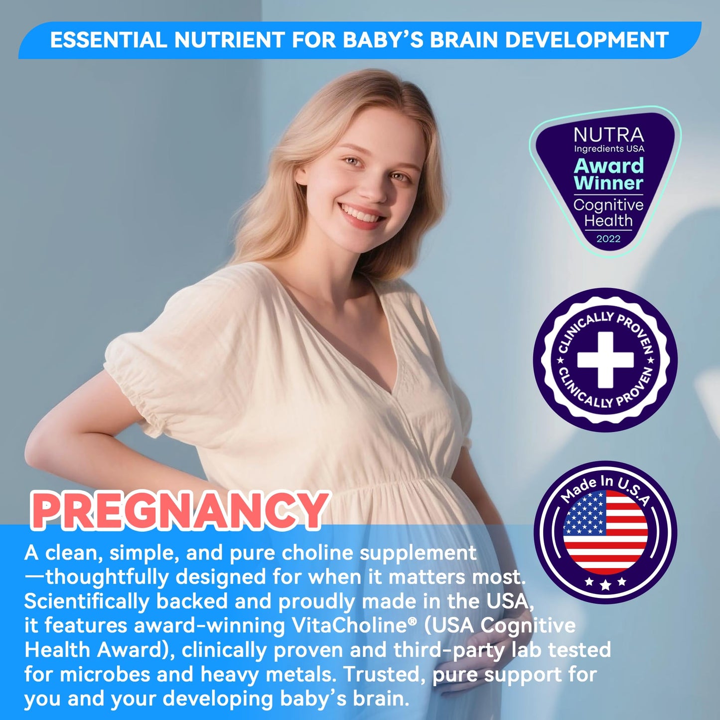 Award Winner VitaCholine 500mg – Liquid Choline for Pregnancy & Baby Brain Health – Made in USA